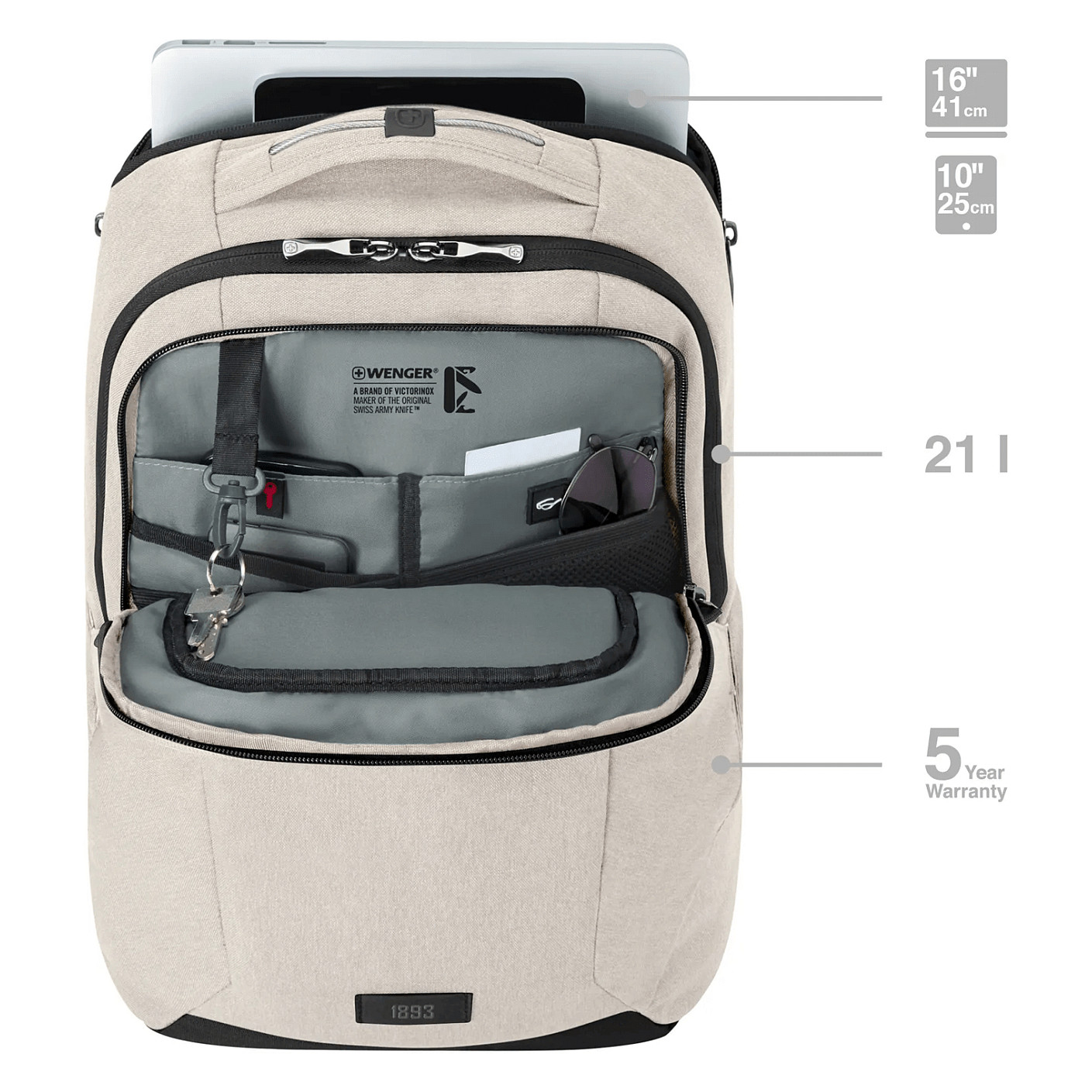 Çantë për laptop Wenger SwissGear MX Professional / Backpack / 16" / 21 L / Polyester / 10" Tablet / Padded Laptop Compartment / Organizer / Trolley Strap - Bezhë - 12