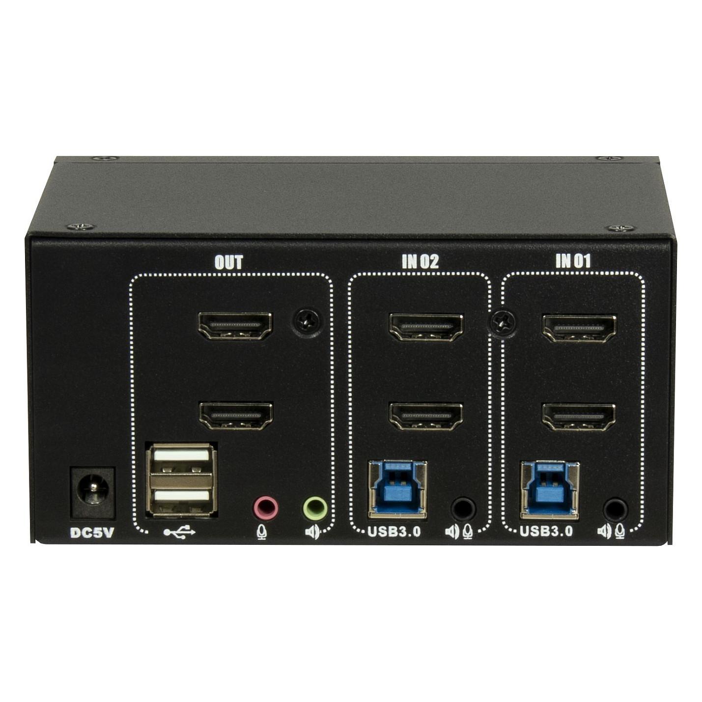 KVM Switch Inter-Tech AS-22HUS, 2 porta, Dual HDMI, USB 3.0, Audio 3.5mm, 4K 60Hz - Zezë - 2