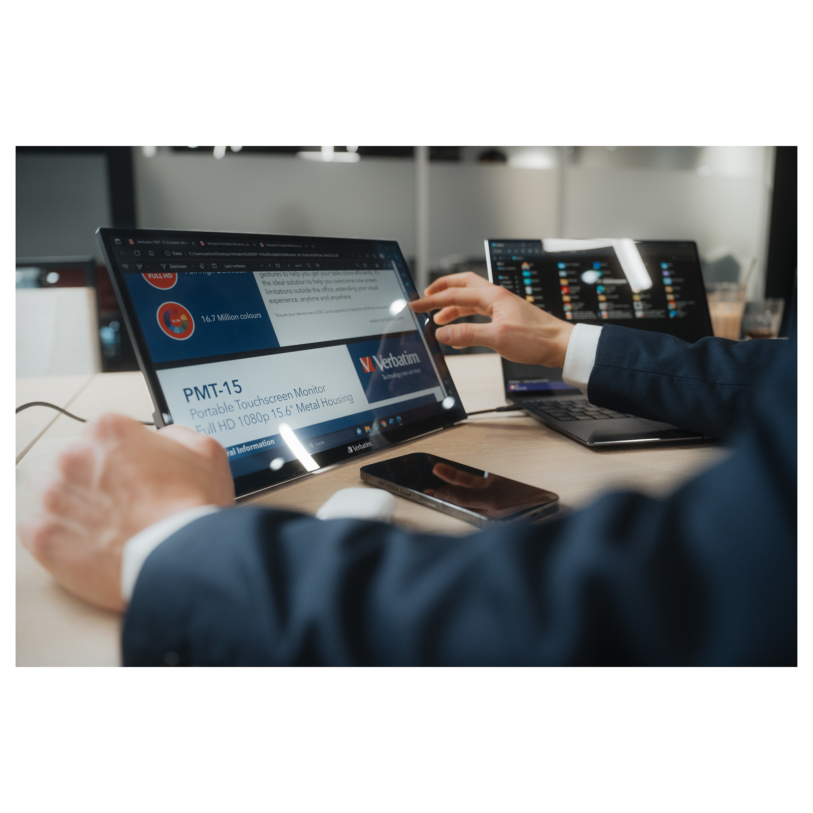 Monitor Verbatim PMT-17 / 17.3″ / Full HD TFT/IPS LCD Touch / 60Hz / 6ms / USB-C + HDMI - Zezë - 2