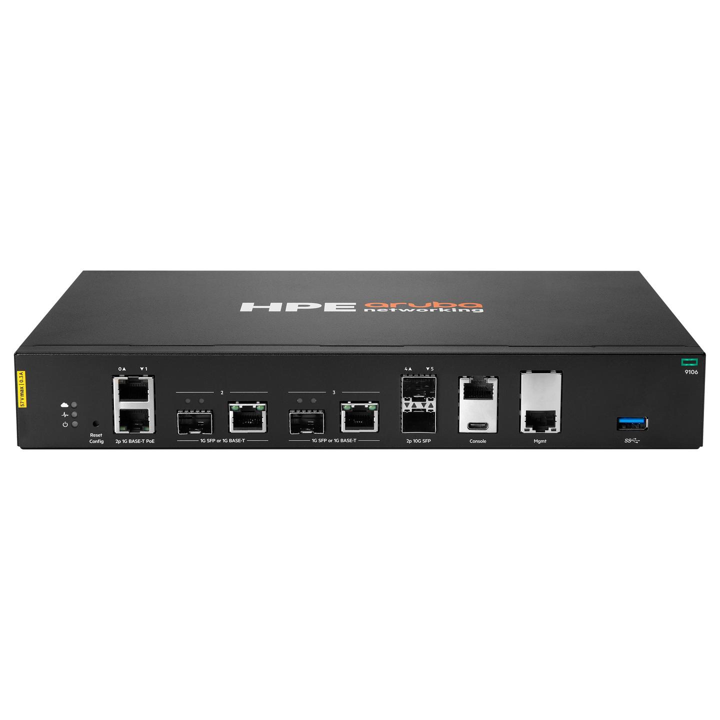 Gateway HPE Aruba Networking 9106, Hybrid Gateway, 2× 10GbE SFP+, 2× Combo SFP/1GbE, 2× Gigabit PoE, 60W PoE - Zezë - 1