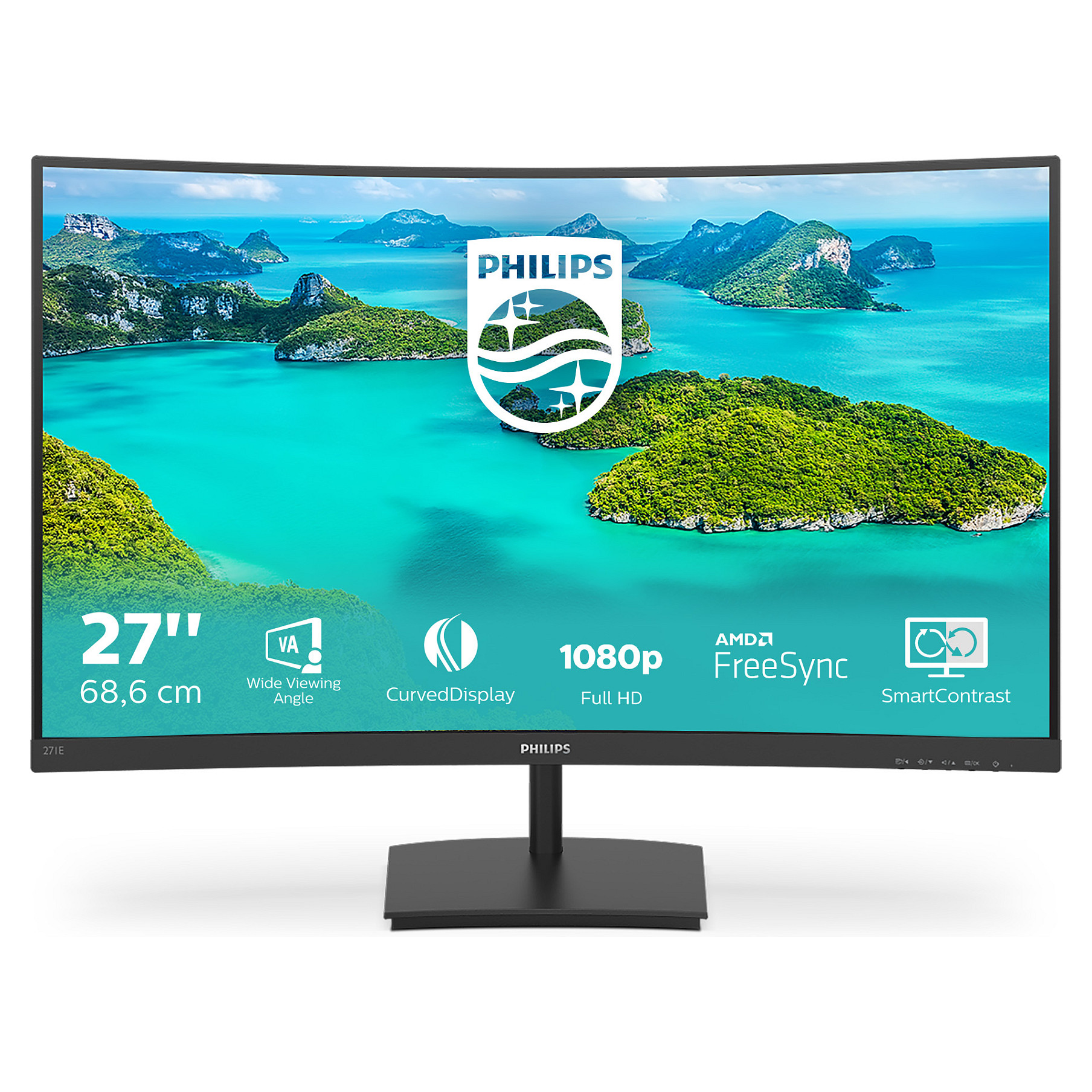Monitor Philips E Line 271E1SCA/00 / 27" / Full HD VA Curved / 75Hz / 4ms / HDMI+VGA - Zezë