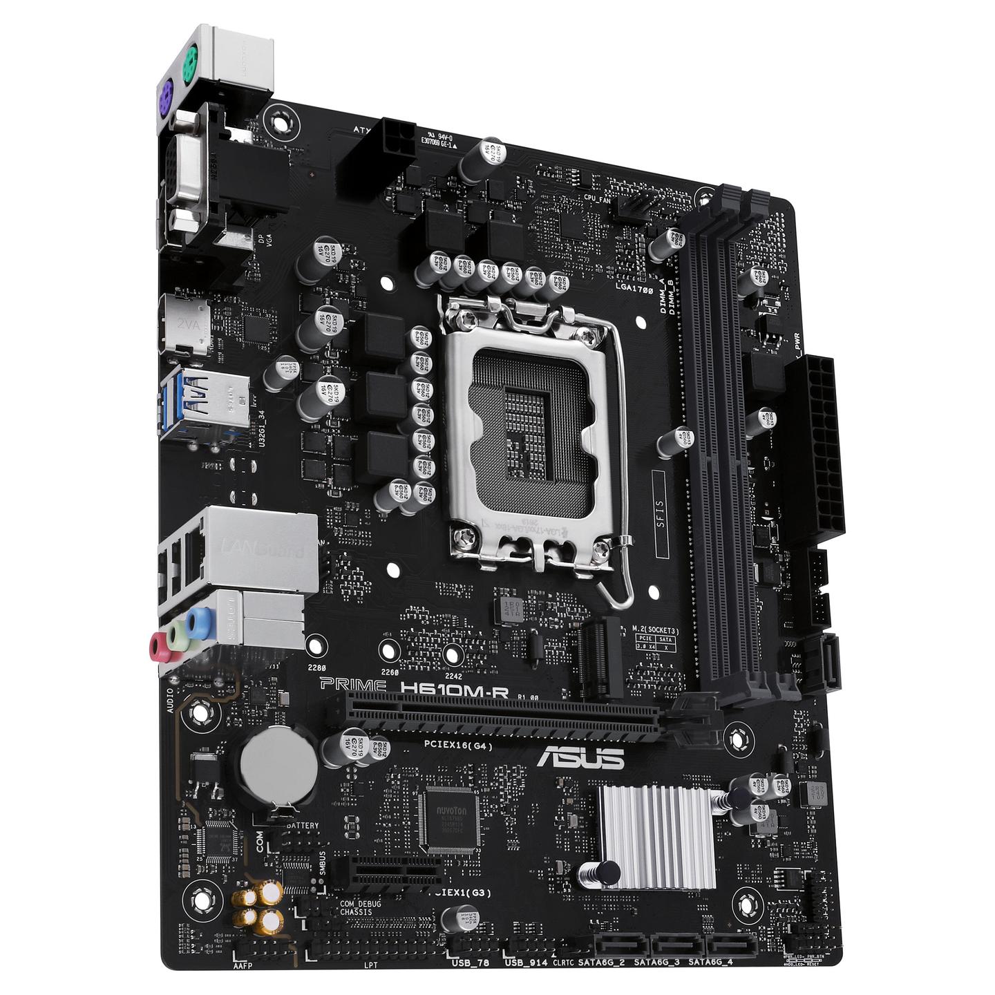 Pllakë Amë MB Intel ASUS PRIME H610M-R-SI, LGA1700, H610, DDR5, mATX, HDMI, DisplayPort, VGA, 1GbE LAN - 4