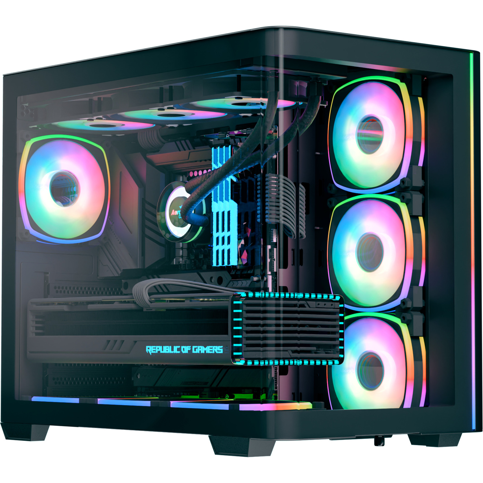 Kasë PC Aerocool P500C Evo / Mid Tower / ATX / 10x Fan Support / Tempered Glass / 360mm Radiator / ARGB - Zezë