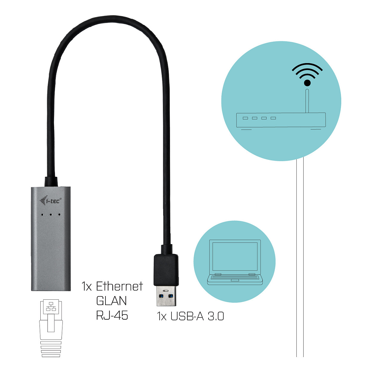 Kabllo për Rrjet I-TEC USB 3.0 në RJ-45 / Gigabit Ethernet / LED / Metalik / Windows / Mac / Linux / Android - Hiri - 4