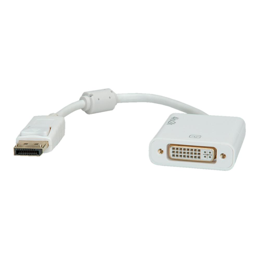 Adapter ROLINE 12.03.3136 / DisplayPort në DVI-D / 4K 30Hz / 150mm - Bardhë - 1