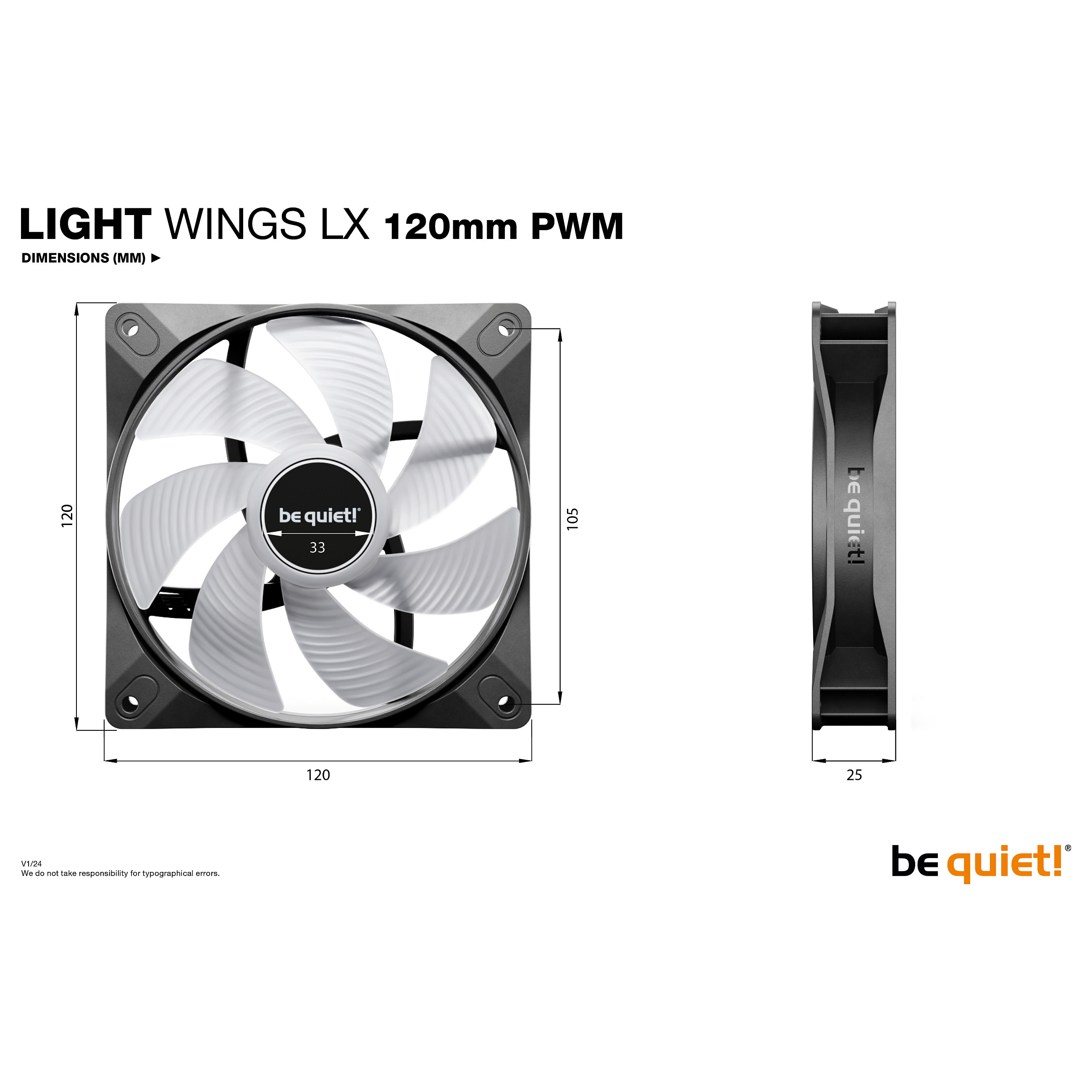 Ftohës për Kasë be quiet! Light Wings LX / 120mm / 1600 RPM / ARGB / PWM – Zezë - 7