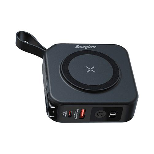 Powerbank Energizer QM10001AC, 10.000 mAh, 20W, Karikim Magnetik Wireless 15W, USB-C PD, USB-A, Prizë AC e Integruar, Ekran LCD – Zezë