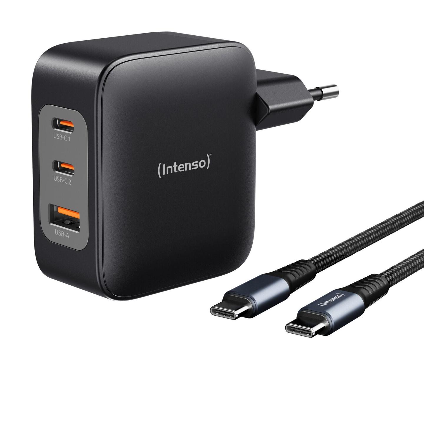 Kabllo & Adapter Intenso W100ACC+C520C / GaN / 100W / 2x USB-C / USB-A / USB-C në USB-C / 2m - Zezë
