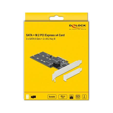 Kartë Zgjerimi PCI Express Delock 90499 / PCIe 3.0 x4 / 3x SATA 6Gbps + 2x M.2 Key B / JMicron JMB585 / Low Profile - 4