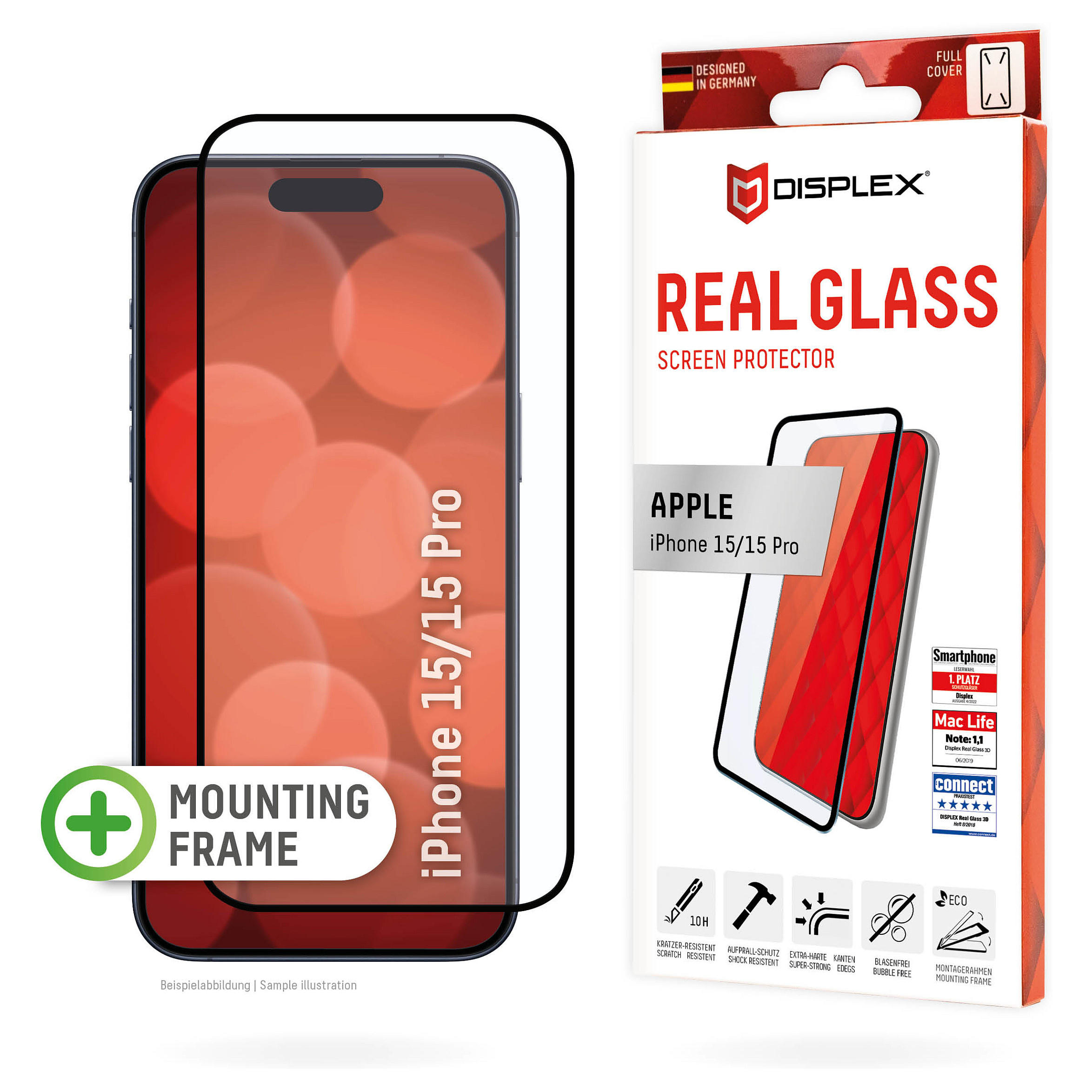 Mbrojtëse për ekran Displex 01842 / iPhone 15 / iPhone 15 Pro / Xham i Temperuar 10H – Transparente