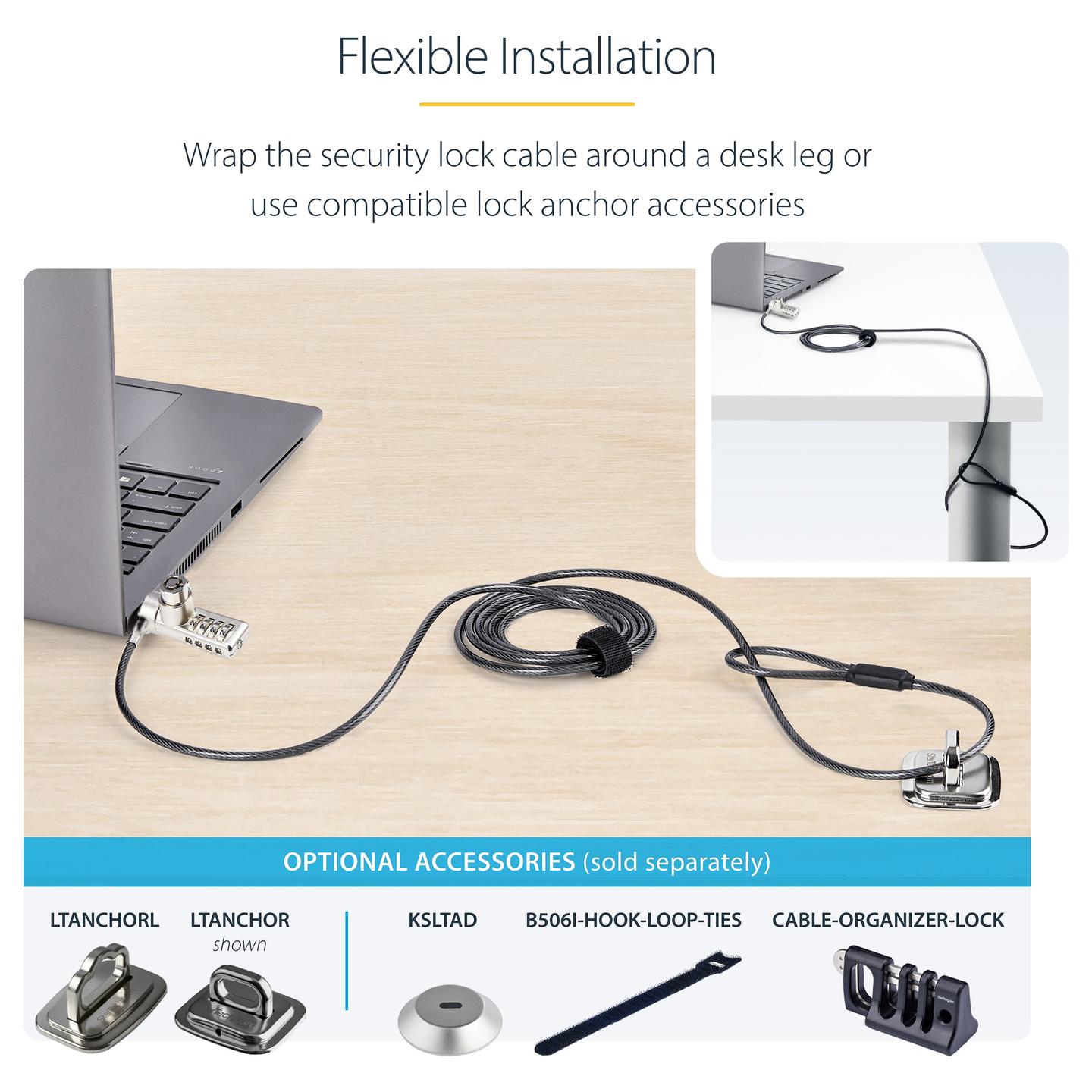 Brava Sigurie për Laptop StarTech.com DUALKA10-LAPTOP-LOCK, 10 Copë, Kabllo 2m, K-Slot, Kombinim + Çelës - Zezë, Argjend - 14