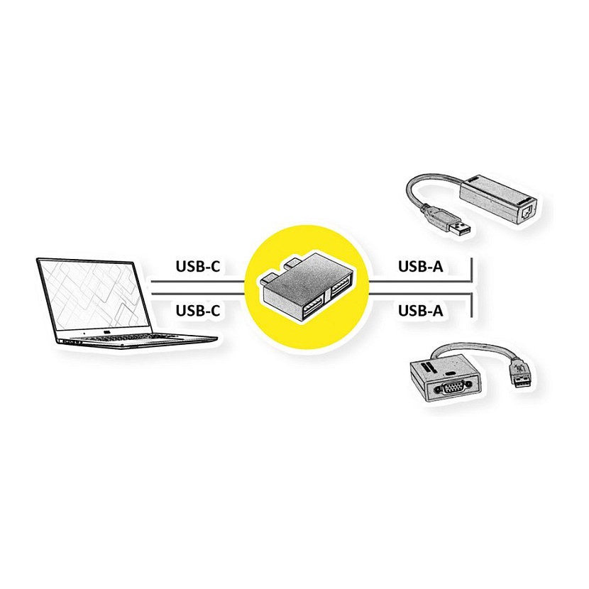 Adapter ROLINE 12.03.2947 / 2x USB-C në 2x USB-A / USB 3.2 Gen 2 / 10Gbps – Argjend - 2