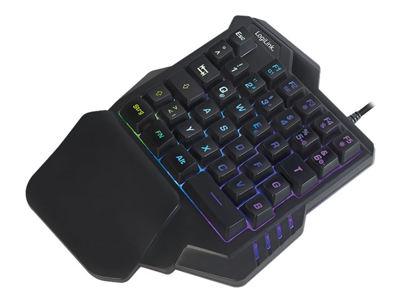 Tastierë Gaming LogiLink ID0181 / One-Hand / Mini / Wired / USB / Rainbow LED / 2 Taste të Programueshme - Zezë - 3