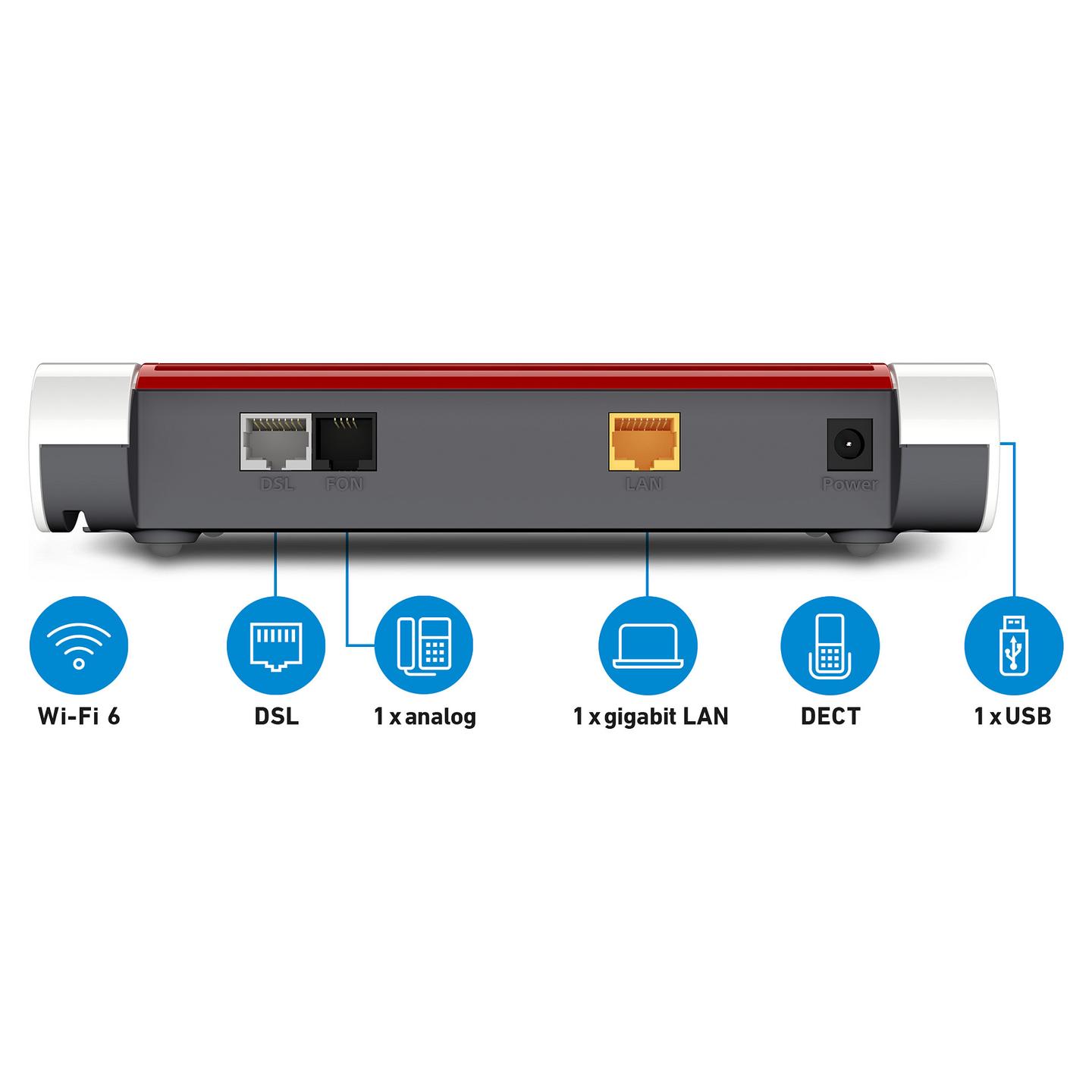 Ruter FRITZ!Box 7510, Wi-Fi 6 AX600, Single-Band, VDSL/ADSL, 1× Gigabit LAN, USB 2.0 - Bardhë/Kuqe - 6