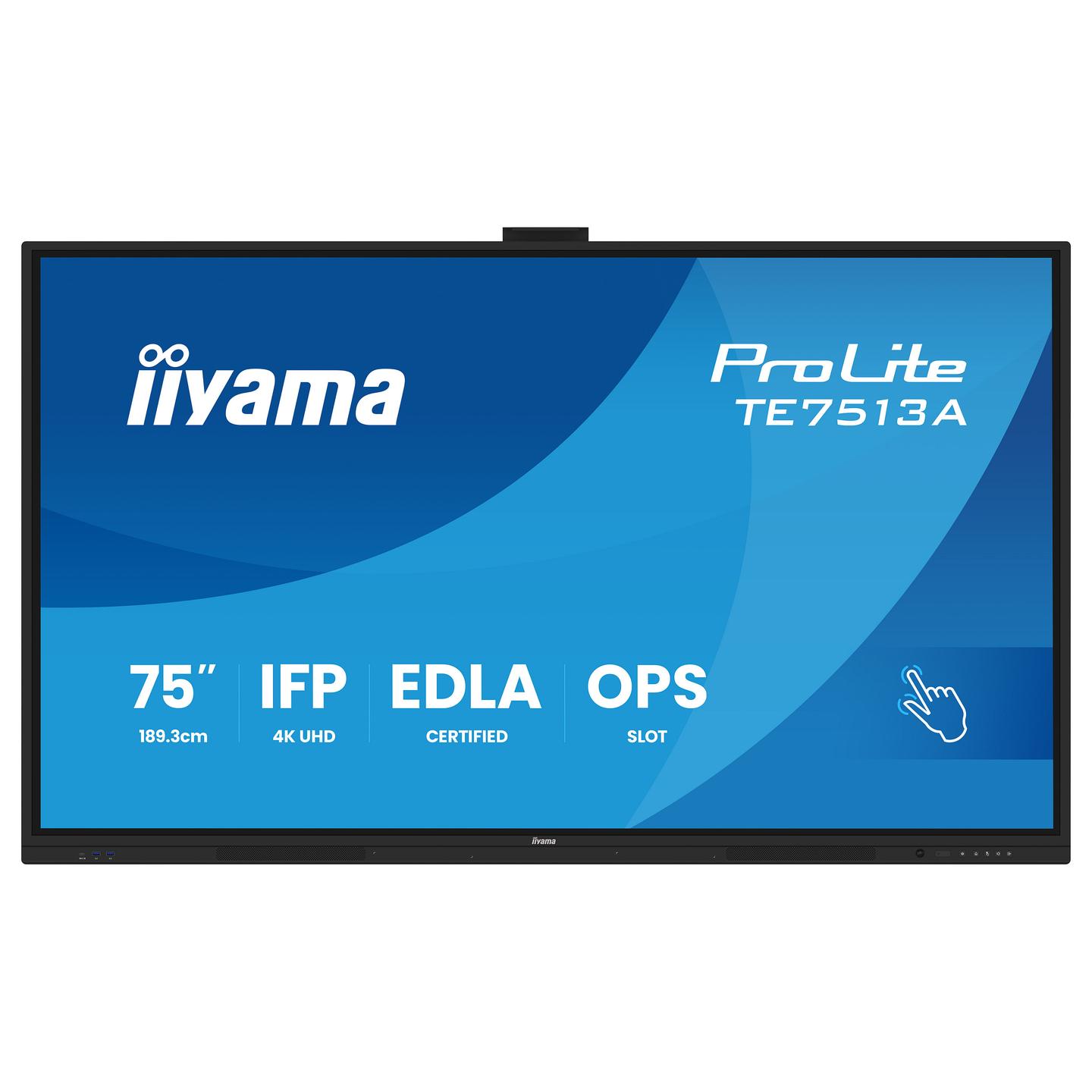 Interaktiv (Smart Board) iiyama ProLite TE7513A-B2AG, 75", 4K UHD IPS, Touch, 8GB, 128GB, 2× HDMI, DP, 2× USB-C, 5× USB-A - Zezë