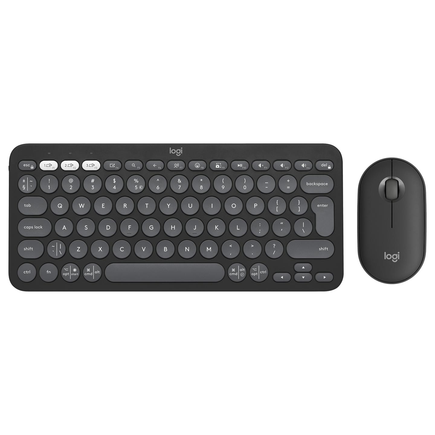 Combo (Tastierë & Maus) Logitech Pebble 2 Combo, Mini, QWERTY US International, Bluetooth + Logi Bolt, 4000 DPI - Grafit - 1