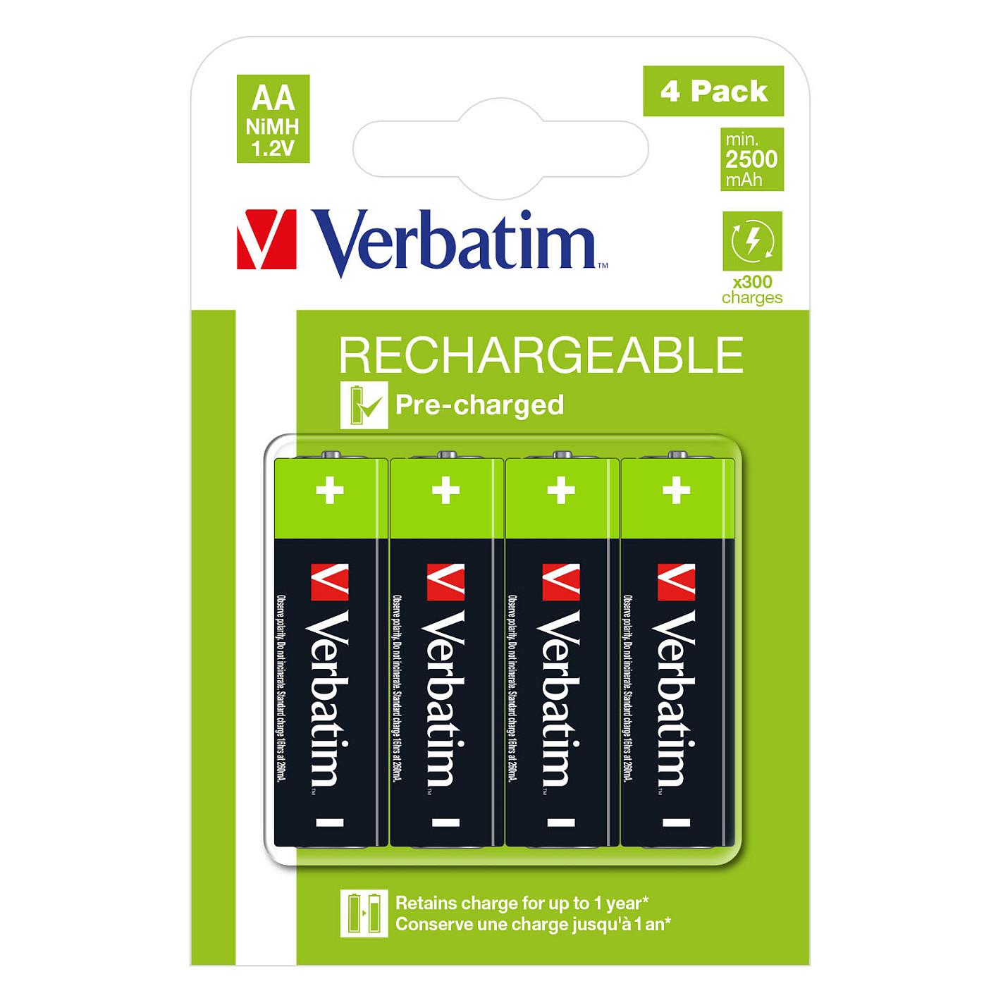 Bateri të Vogla të Rikarikueshme Verbatim AA, NiMH, 1.2V, 2500mAh, 4 copë