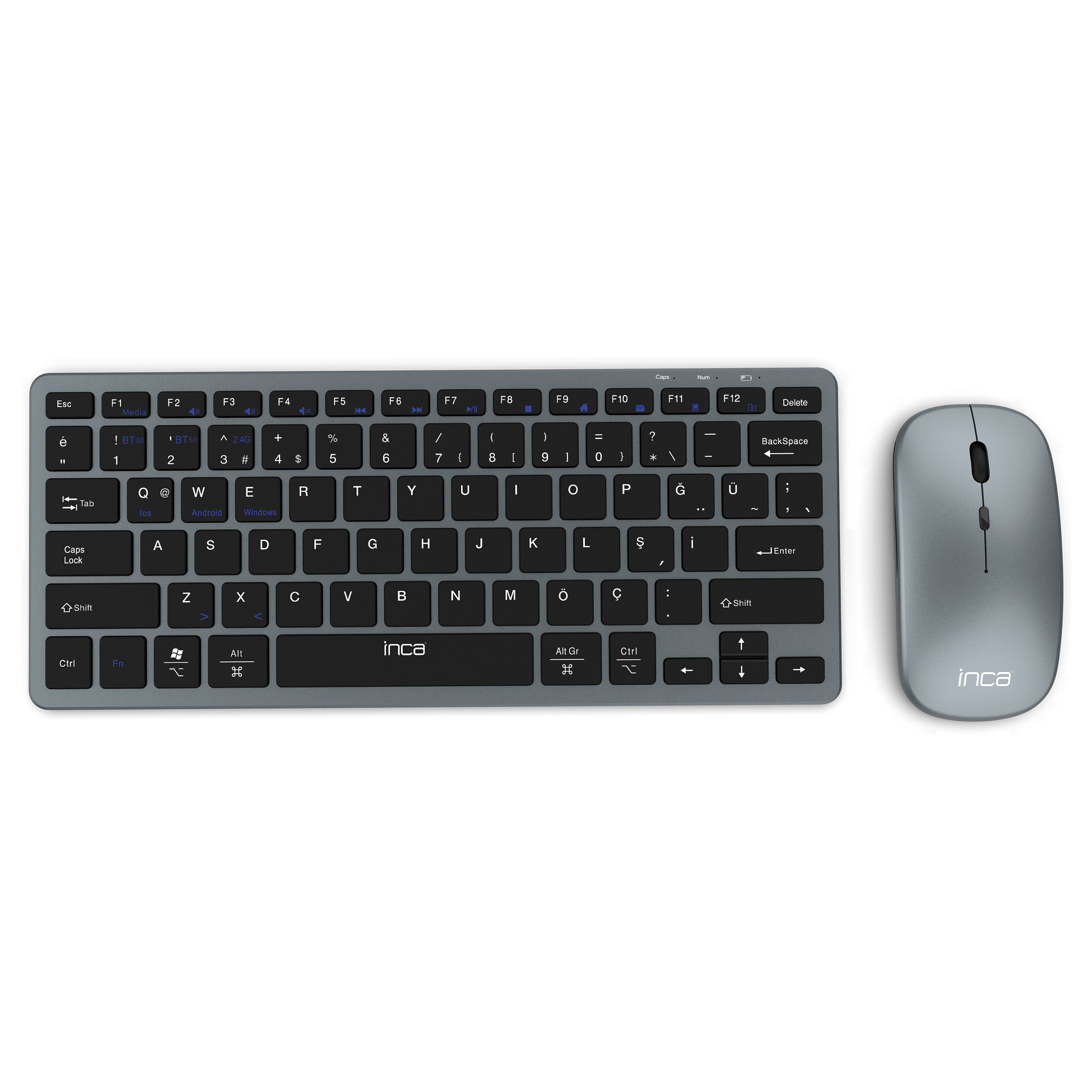 Combo (Tastierë&Maus) INCA IBK-572BT / 60% / QWERTZ / RF Wireless + Bluetooth / LED / 78 Butona - Zezë - 1