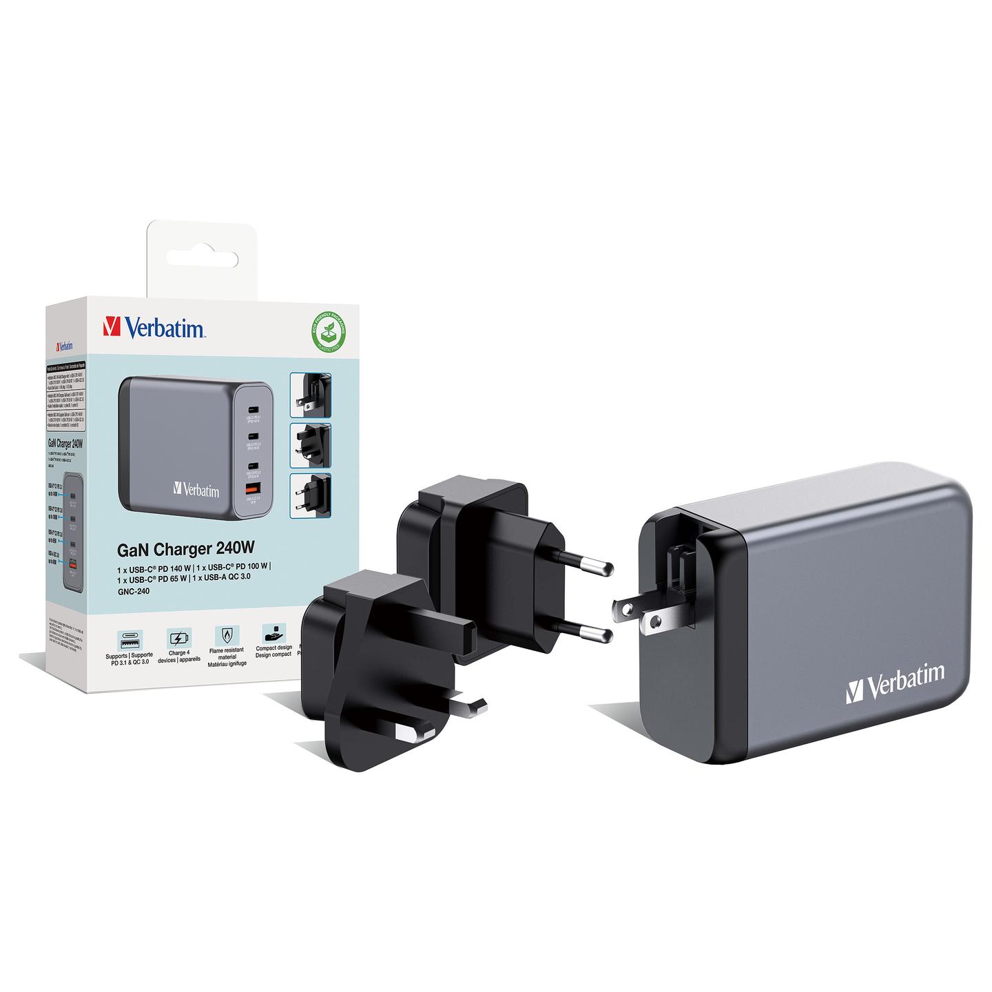 Adapter Verbatim GNC-240 / GaN / 240W / 3x USB-C / USB-A / PD 3.1 - Hiri - 5