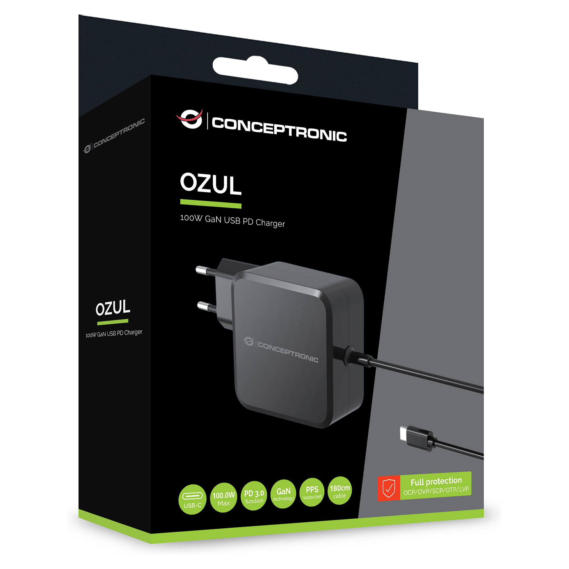 Adapter Conceptronic 1-Port GaN USB-C Desk Charger / 100W / PD 3.0 / PPS – Zezë - 2