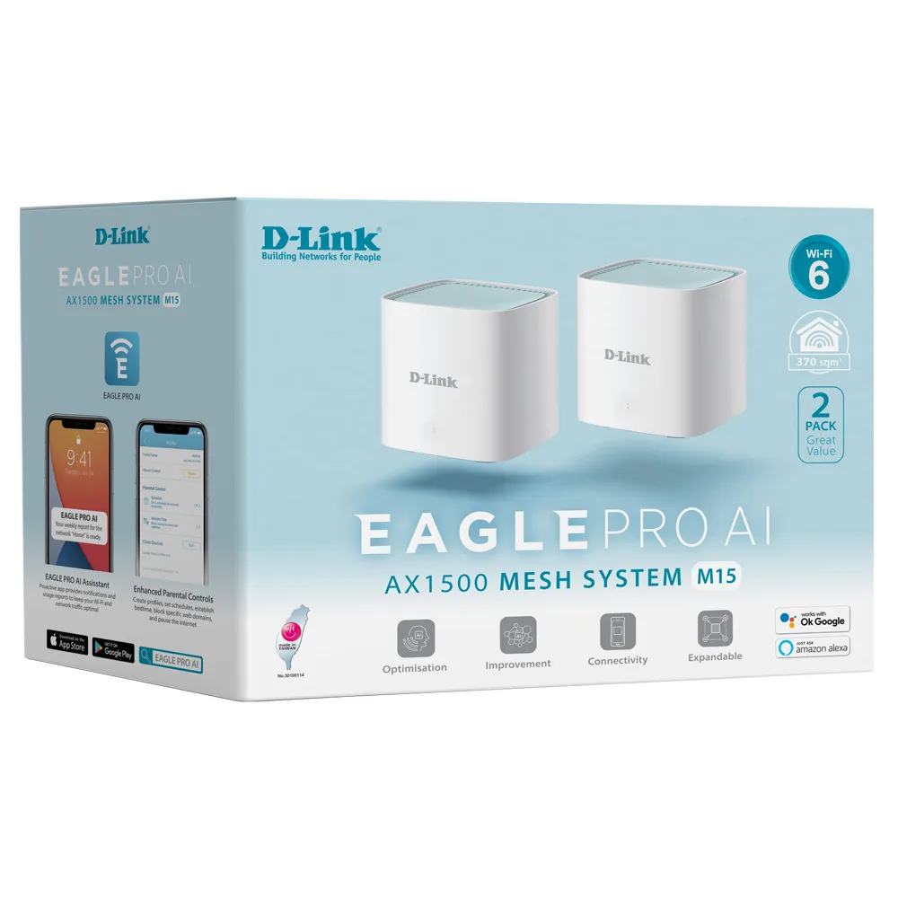 Router D-Link EAGLE PRO AI M15 / Wi-Fi 6 / AX1500 / Dual-Band / Mesh / 2× Gigabit Ethernet - Bardhë - 2