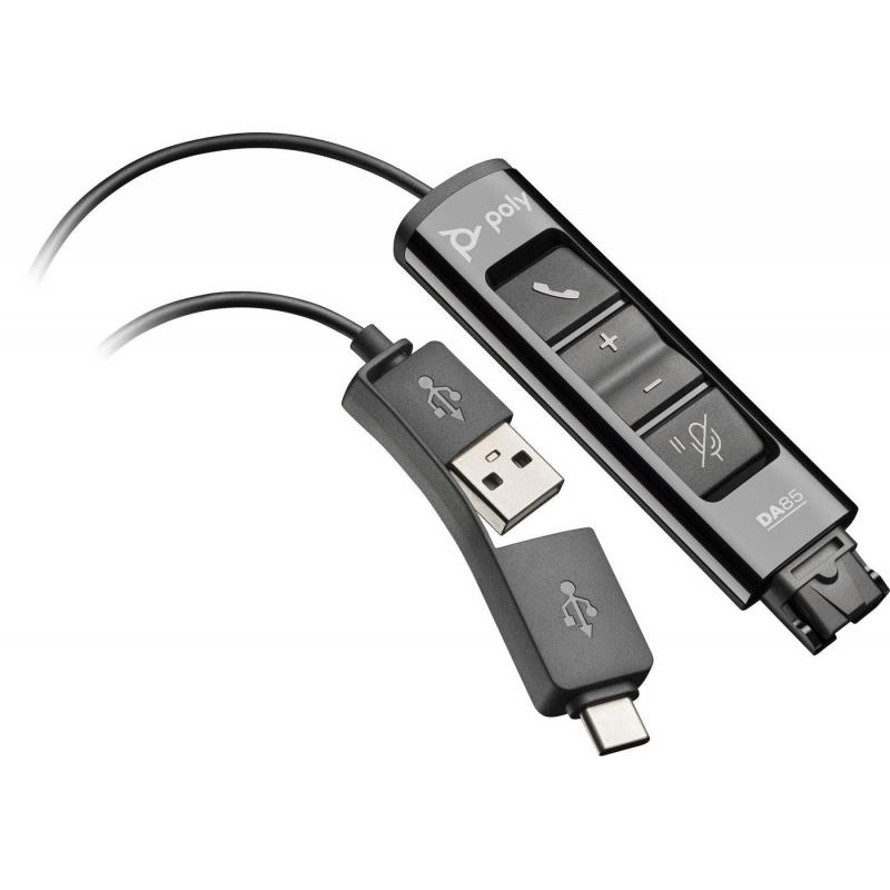 Adapter për kufje Poly DA85 / Wired / USB-A, USB-C në QD / SoundGuard Digital – Zezë - 1