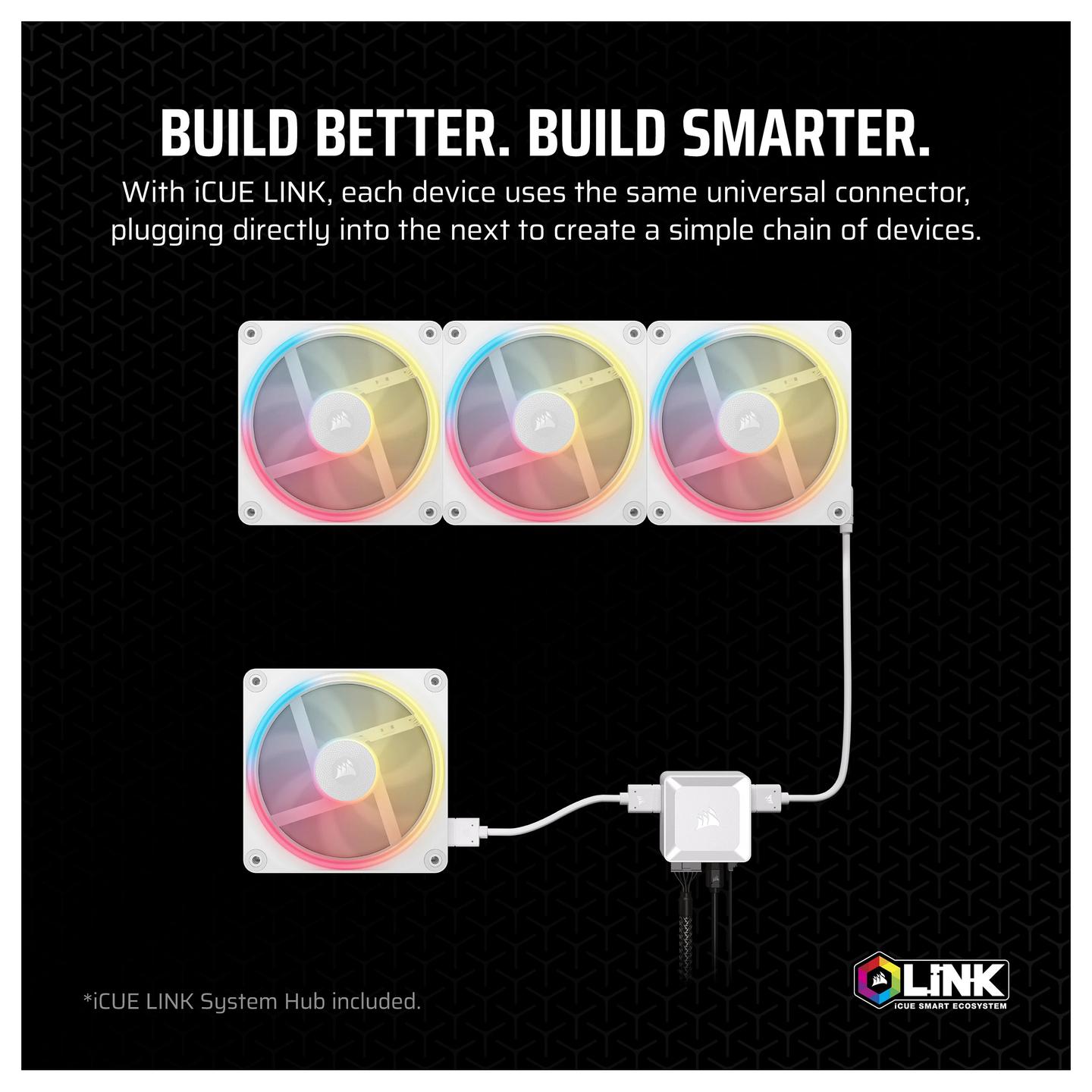 Ftohës për Kasë CORSAIR iCUE LINK LX120-R RGB / 120mm / Reverse / PWM / 2400 RPM / 66.7 CFM / 4.72 mmH₂O / 18 LED / 3-Pack – Bardhë - 7