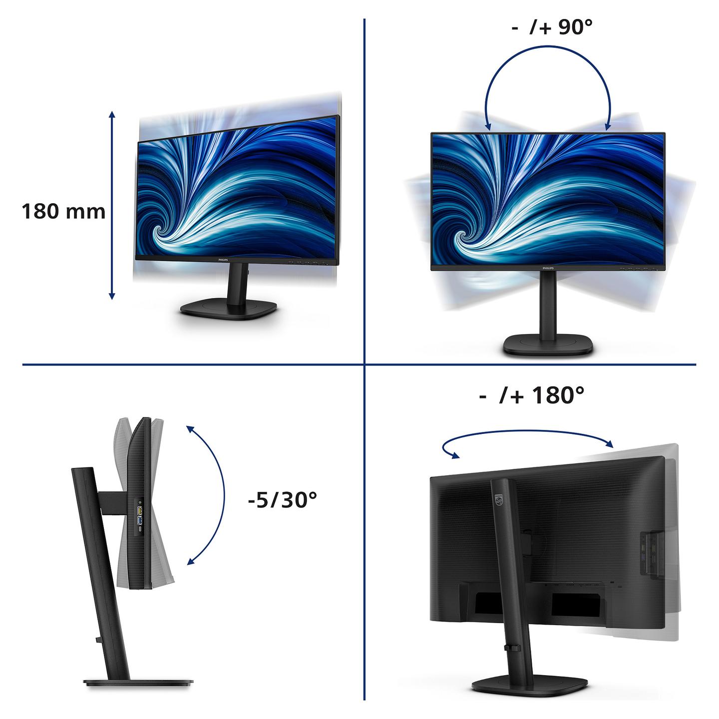 Monitor Philips 3000 Series 24B2N3200D / 24.1" / WUXGA IPS / 100Hz / 4ms / HDMI+DisplayPort - Zezë - 6