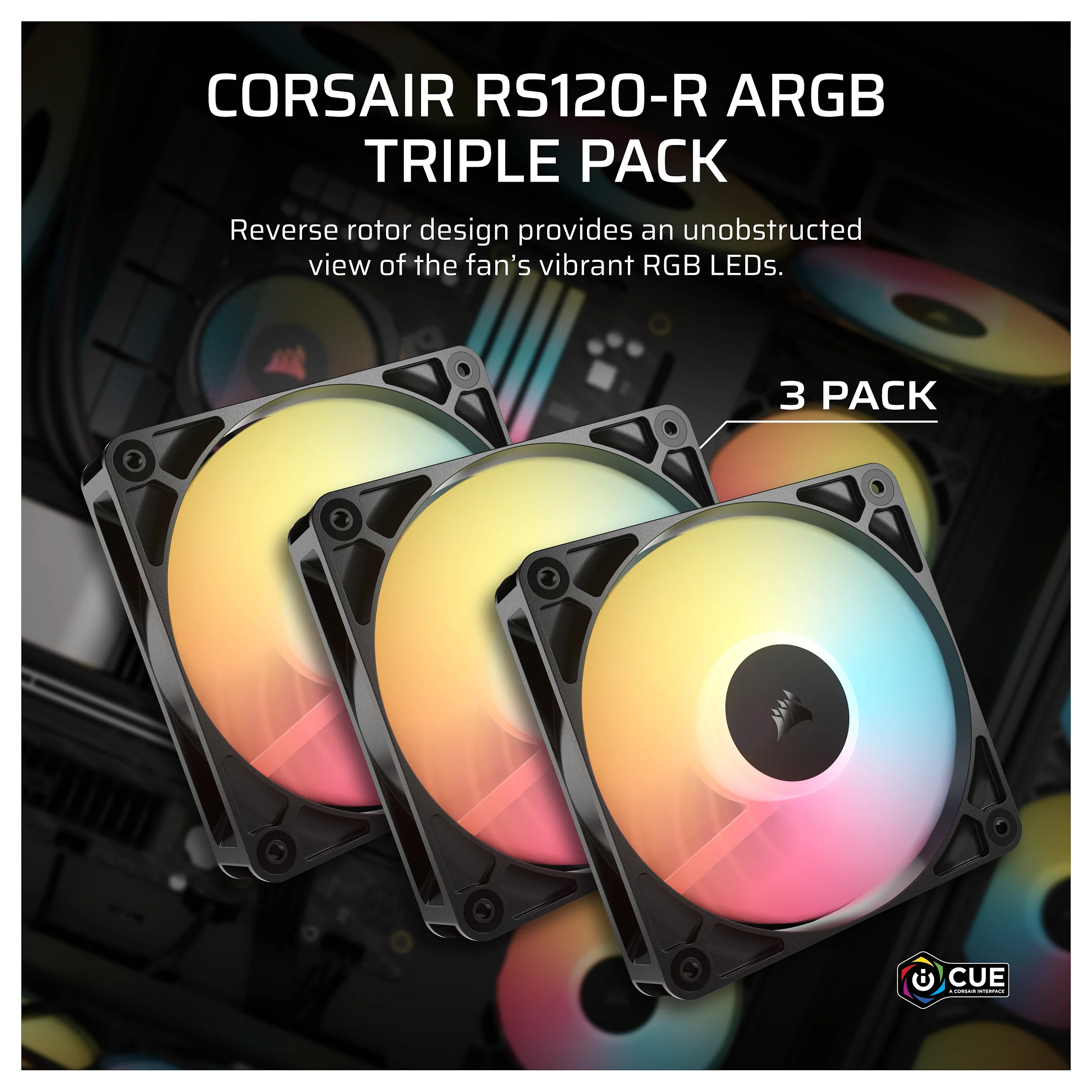 Ftohës për Kasë Corsair RS120-R ARGB / 120mm / 420-2100 RPM / ARGB / PWM / 3-Pack – Zezë - 5