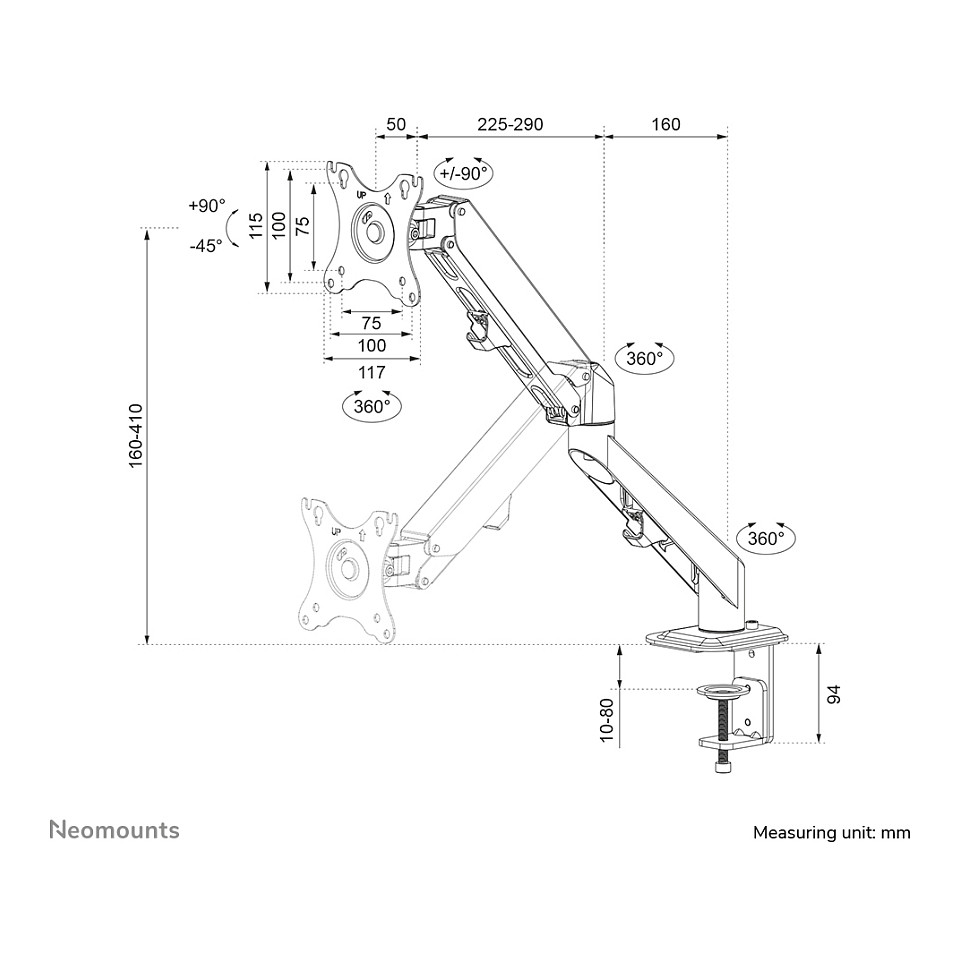 Mbajtëse për Monitor Full-motion desk mount for 17-27" screens 7KG DS70-700BL1 Neomounts - 18