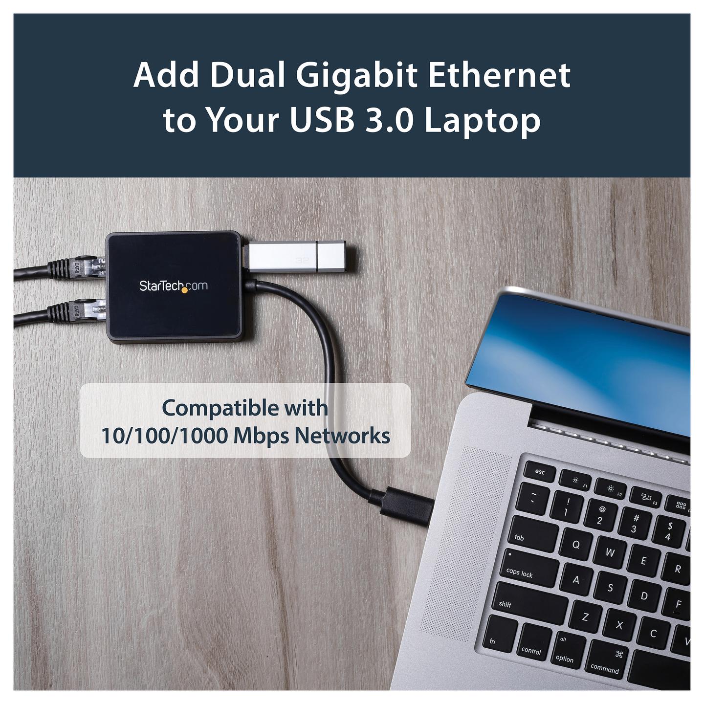 Adapter Rrjeti USB StarTech.com USB32000SPT, USB-A 3.0, 2x Gigabit LAN RJ45, 10/100/1000Mbps, 1x USB-A 3.0 Pass-Through, ASIX AX88179A + VIA VL817 - Zezë - 10
