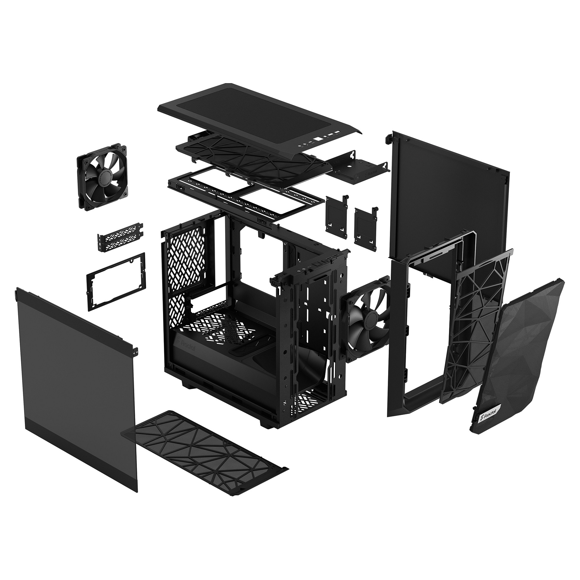 Kasë PC Fractal Design Meshify 2 Nano / Mini Tower / Mini-ITX + Mini-DTX / 1x 140mm + 1x 120mm Fan / Tempered Glass - Zezë - 21