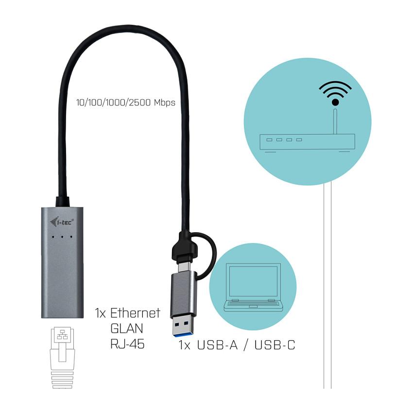 Adapter Rrjeti i-tec C31METAL25LAN, USB-C/USB-A, RJ45, 2.5Gbps, 10/100/1000/2500Mbps, Realtek RTL8156B, Metal - Gri - 3