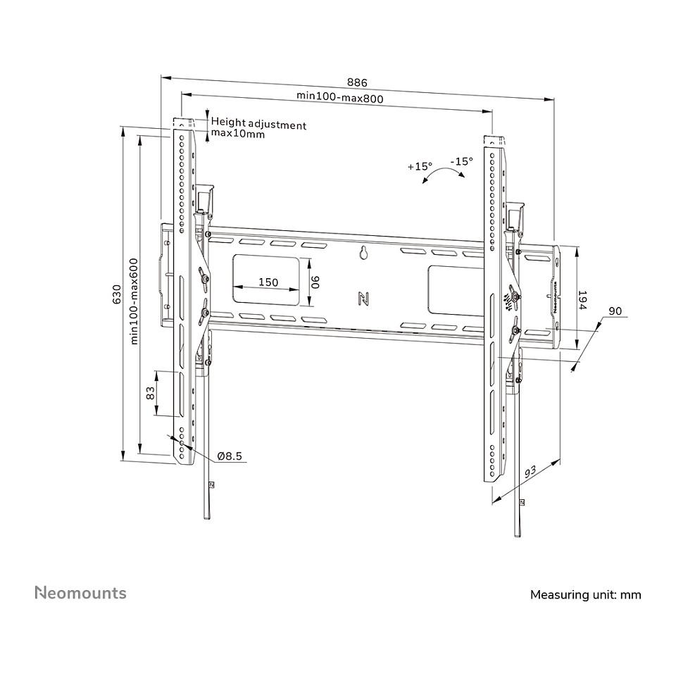 Mbajtëse Muri për TV Neomounts WL35-750BL18 / 55"-98" / 125kg / Tilt ±15° / Heavy Duty / Lockable / TÜV - Zezë - 20