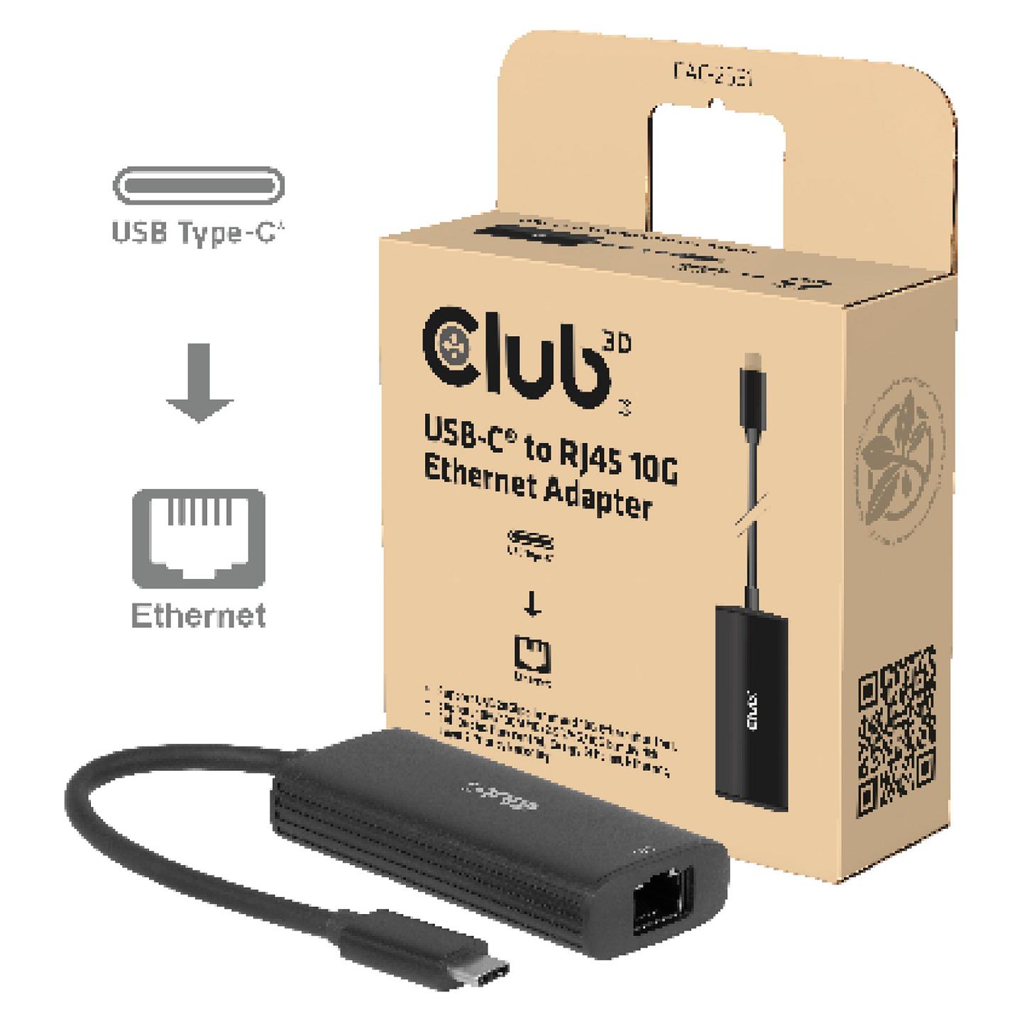 Adapter për Rrjet CLUB3D CAC-2531, USB-C 20Gbps në RJ45, Ethernet 10Gbps, 2.5G/5G/10G – Zezë - 3