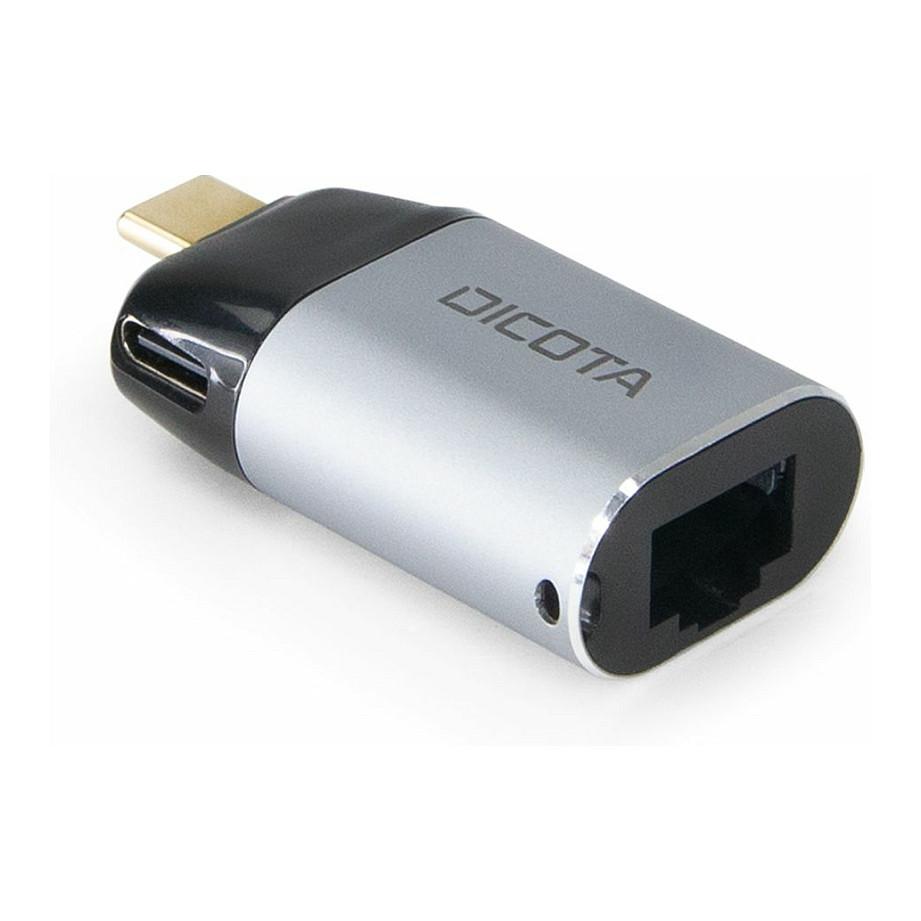 Adapter USB-C në Ethernet DICOTA D32048, RJ45, Gigabit 1000Mbps, Power Delivery 100W, Plug & Play, Metal - Argjend, Zezë