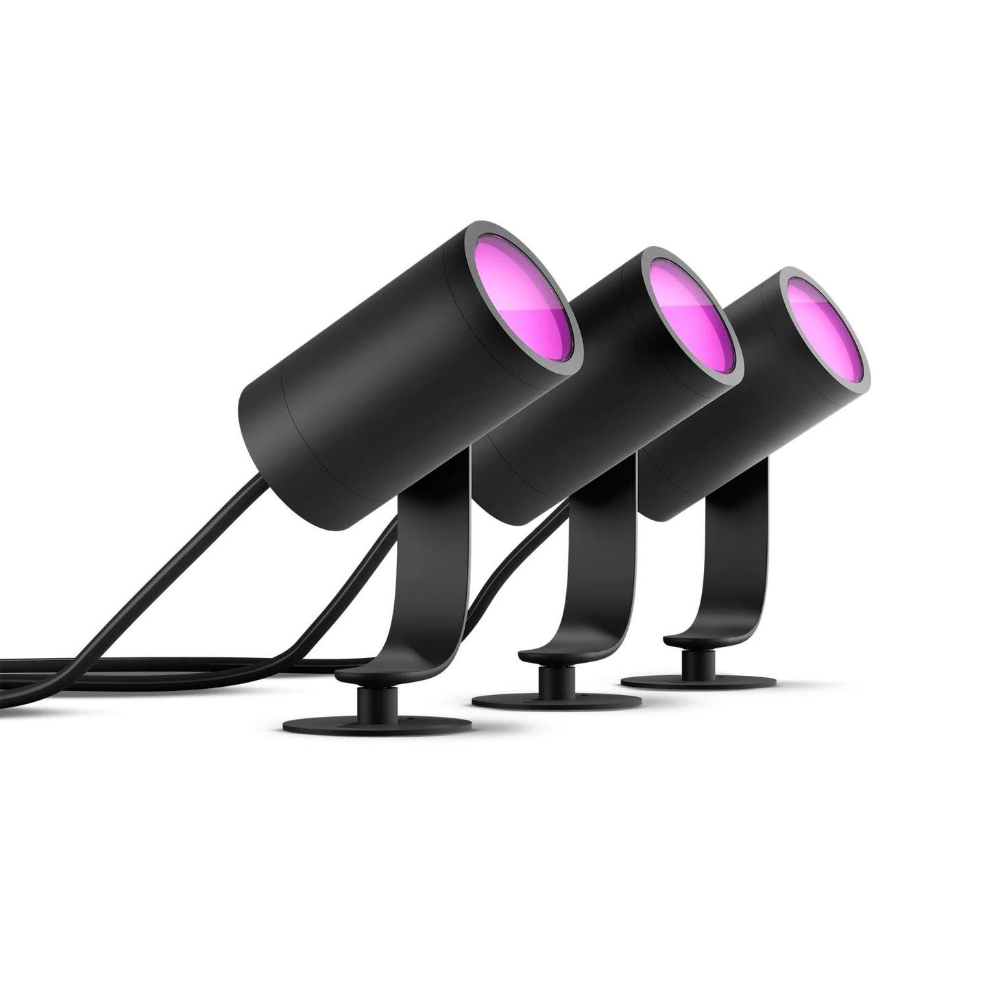 Reflektor Inteligjent Philips Hue Lily / 1741430P7 / 3x8W / 3 Reflektorë / White & Color Ambiance / 2000-6500K / Zigbee + Bluetooth / IP65 – Zezë