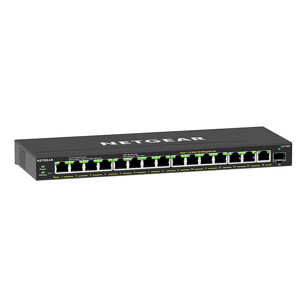 NETGEAR GS316EPP-100PES 16-Port Gigabit Smart Managed PoE+ Switch with 1x SFP | 180W PoE Budget Easy Smart Business Network Switch - 1