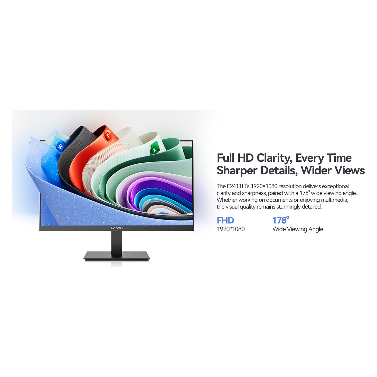 Monitor KOORUI E2411H / 23.8" / Full HD IPS / 120 Hz / 6 ms / HDMI+VGA - Zezë - 11