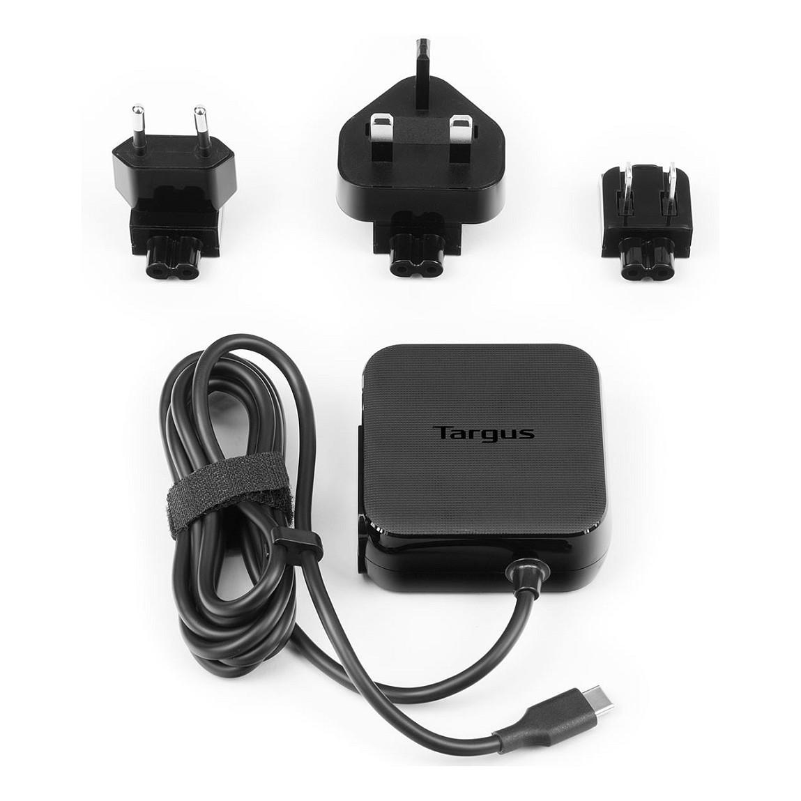 Adapter për Laptop Targus APA95EU, USB-C, 45W, Kabllo 1.8 m, 3 Përshtatës Prizash Ndërkombëtare – Zezë