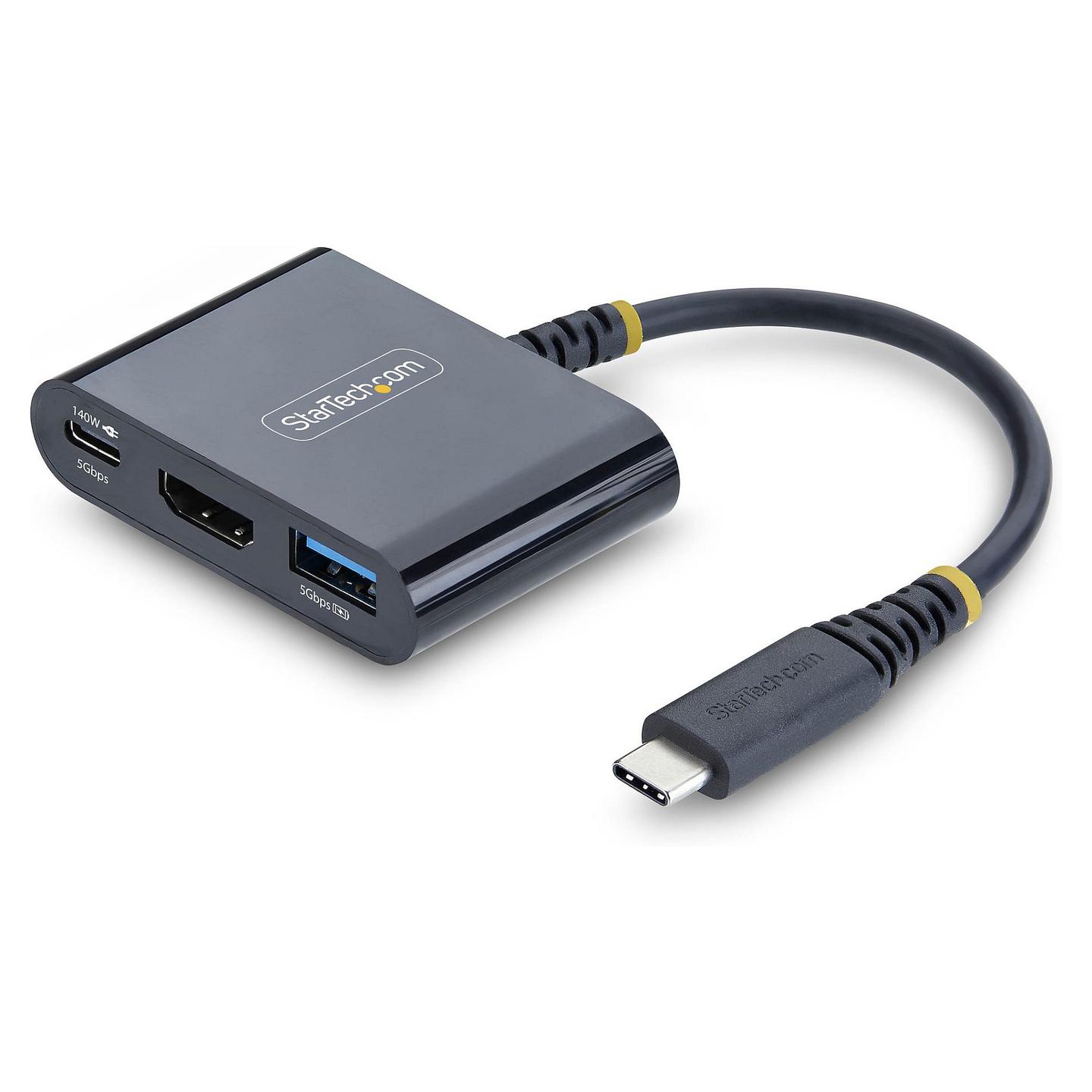 Adapter Multiport USB-C StarTech 168B-USBC-MULTIPORT, HDMI 4K@60Hz, USB-A 5Gbps, USB-C, 140W PD - Zezë