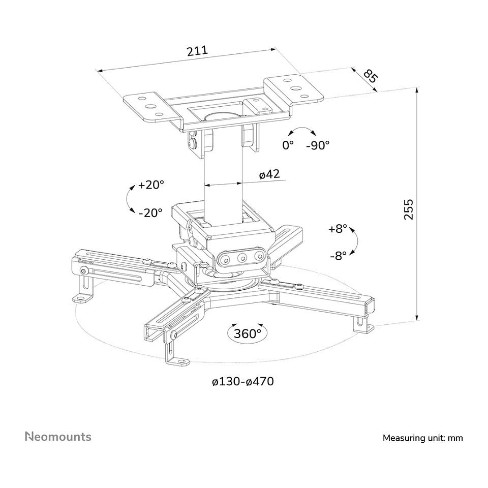Mbajtëse për Projektor Neomounts CL25-530BL1 / Tavan / 45 kg / Full Motion – Zezë - 15