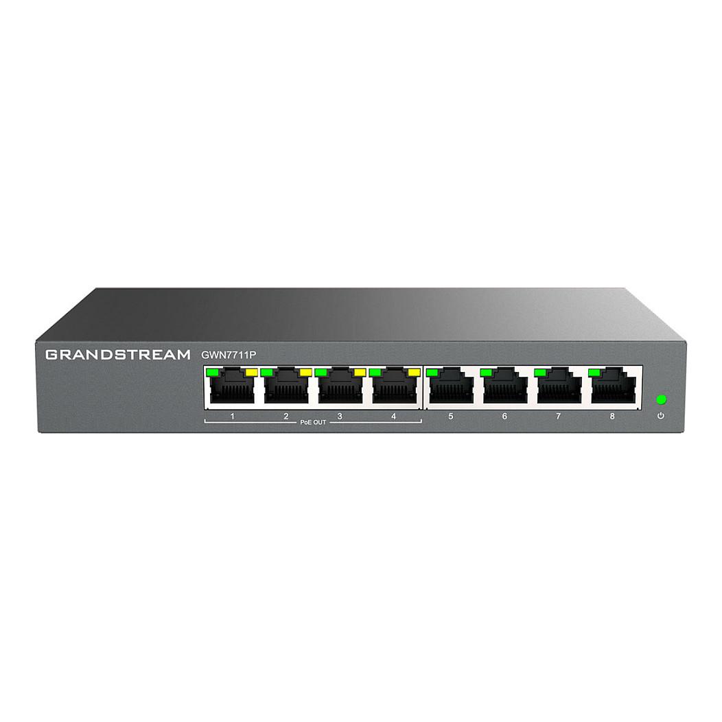 Switch Grandstream GWN7711P, Layer 2 Lite Managed, 8x Gigabit Ethernet RJ45, 4x PoE+, PoE 60W, Switching Capacity 16Gbps - Hiri