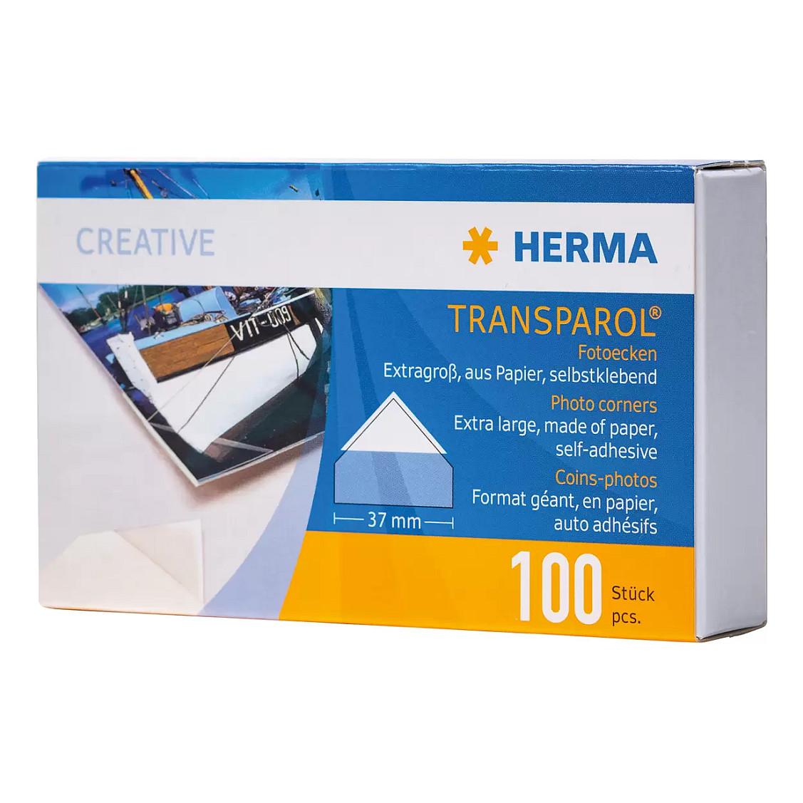 Kënde për Foto HERMA 1302 Transparol, Ekstra të Mëdha, 100 Copë, 37 mm - Bardhë, Transparente