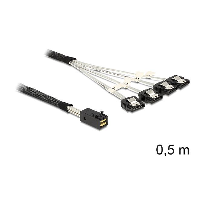 Aksesor për Disqe DeLOCK 83392 / Mini SAS HD SFF-8643 në 4x SATA / 0.5m - Zezë