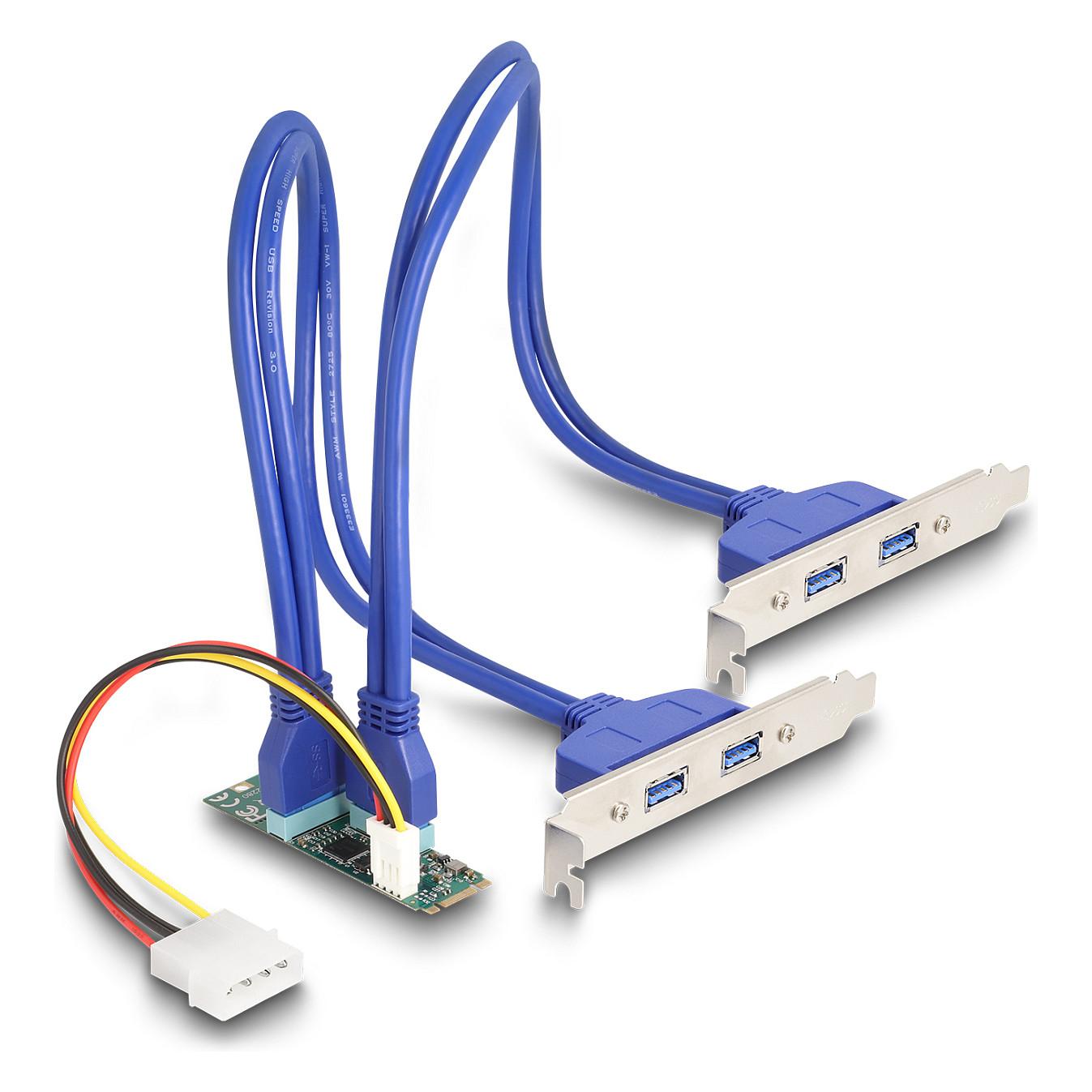Kartelë Zgjerimi USB DeLOCK 61066, M.2 Key B+M, 4x USB Type-A, 5 Gbps, PCIe, Kabllo 50 cm