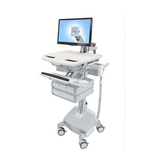 Karrocë për Monitor Ergotron StyleView SV44-1242-2, deri 24", 15.9kg, Rregullim Lartësie 68cm, Tabaka Tastiere, 4 Sirtarë, 4 Rrota - Hiri/Bardhë