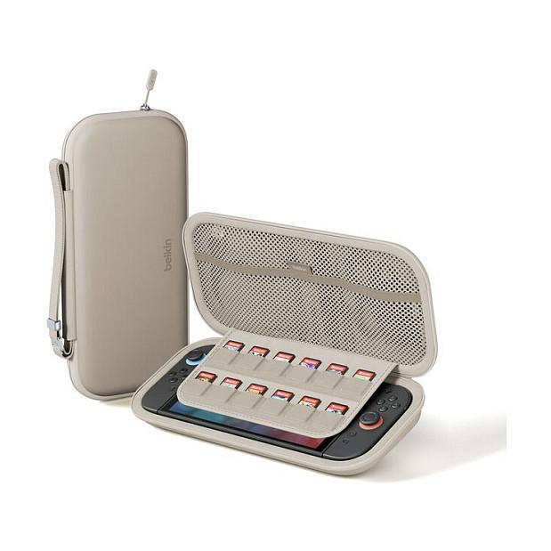Këllëf për Konzolë Belkin ENA002HQSA / Nintendo Switch 2 / Rezistent ndaj Goditjeve / Hapësirë për 12 Lojëra / AirTag / 293 × 145 × 46 mm – Bezhe