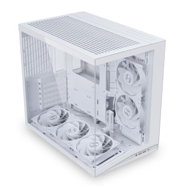 Kasë PC Lian Li O11 Dynamic Mini V2 Flow / Dual Chamber / ATX / 5x 120mm Reverse Blade PWM Fan / Tempered Glass – Bardhë