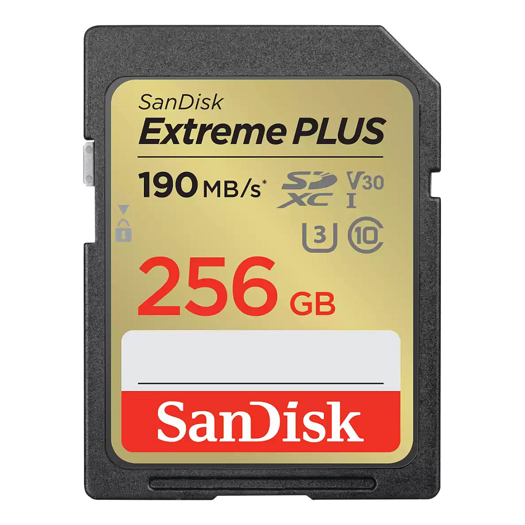 Kartë Memorie SD SanDisk Extreme PLUS / SDSDXW2-256G-GNCIN / 256GB / SDXC / UHS-I / U3 / Class 10 / V30 / 190MB/s / 130MB/s - Zezë/Ari